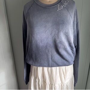 I Stole My Boyfriend’s Shirt Blue Ombré Sweatshirt with Embroidered Detail